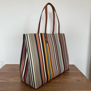 Tory Burch Multicolor Striped Large Tote NWOT